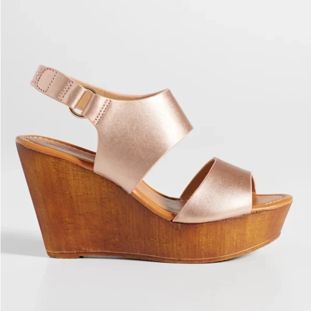 Rose Gold Faux wood Wedge Sandals
